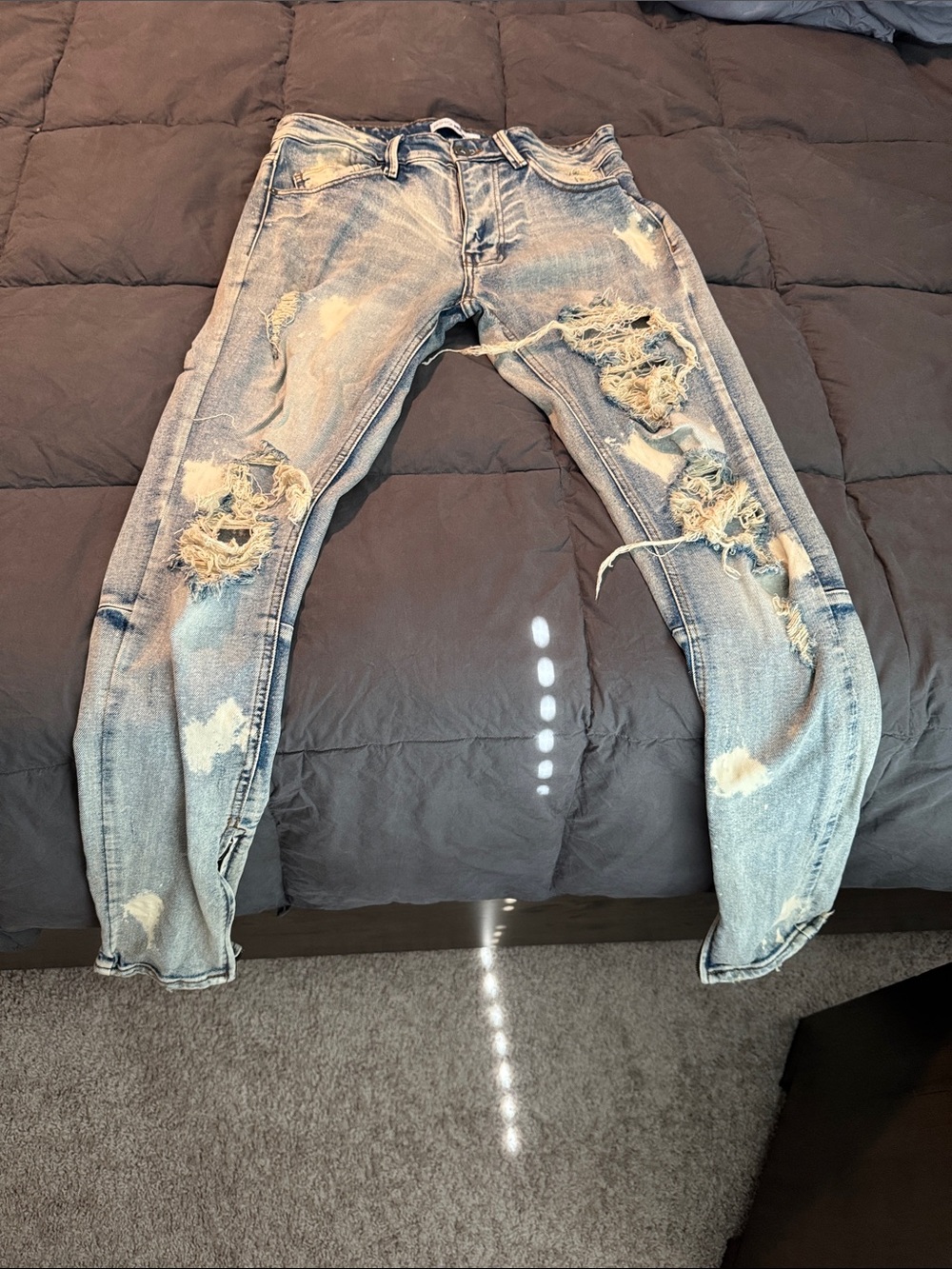 Men's Light Blue Skinny Distressed Ripped Jeans